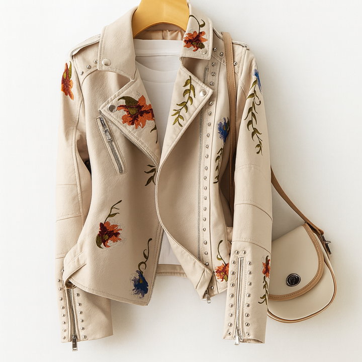 IVORY EMBROIDERED LEATHER JACKET