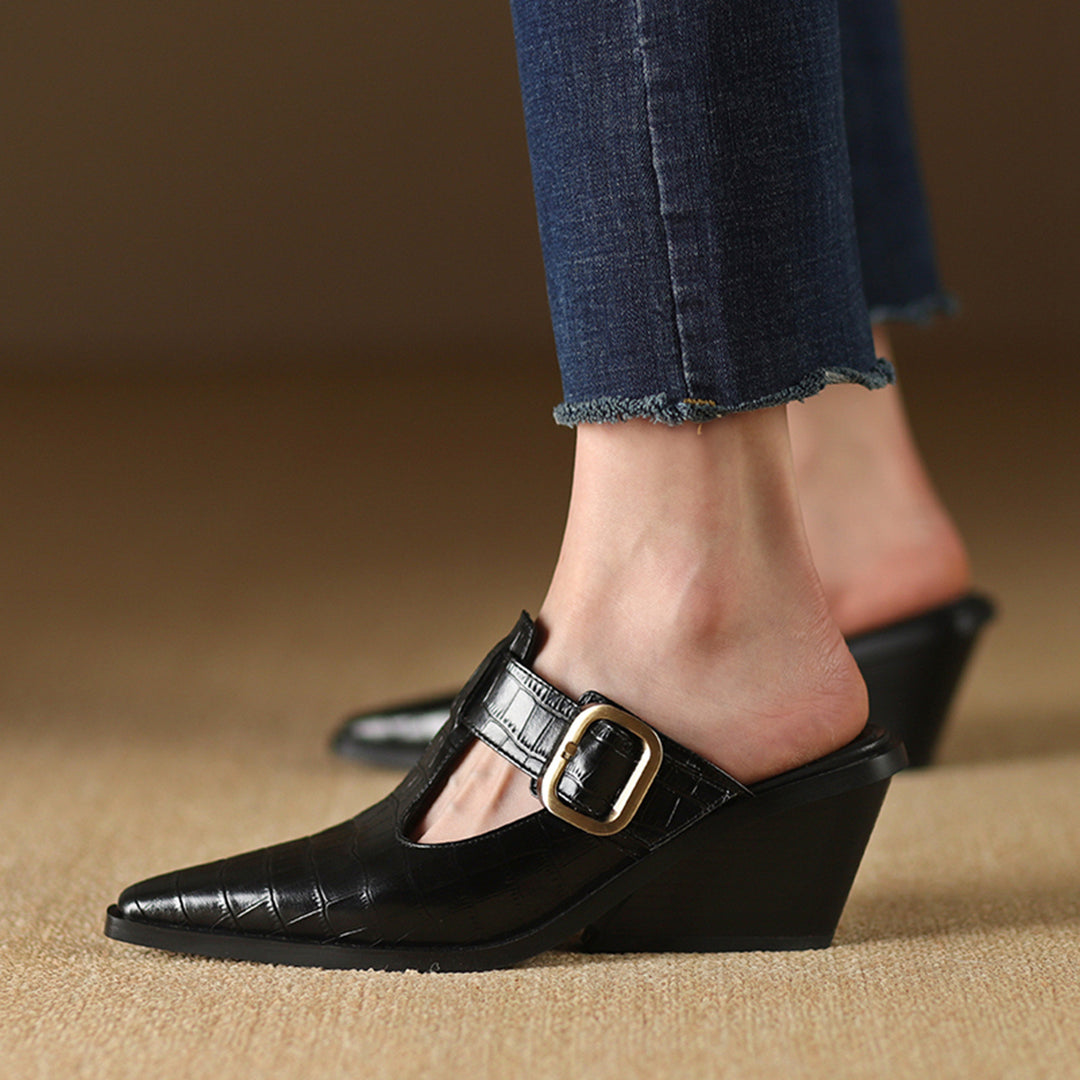 SIERRA CROC LEATHER MULES