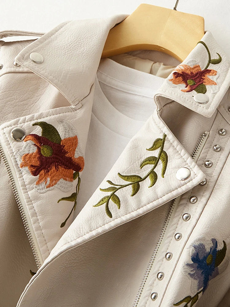 IVORY EMBROIDERED LEATHER JACKET
