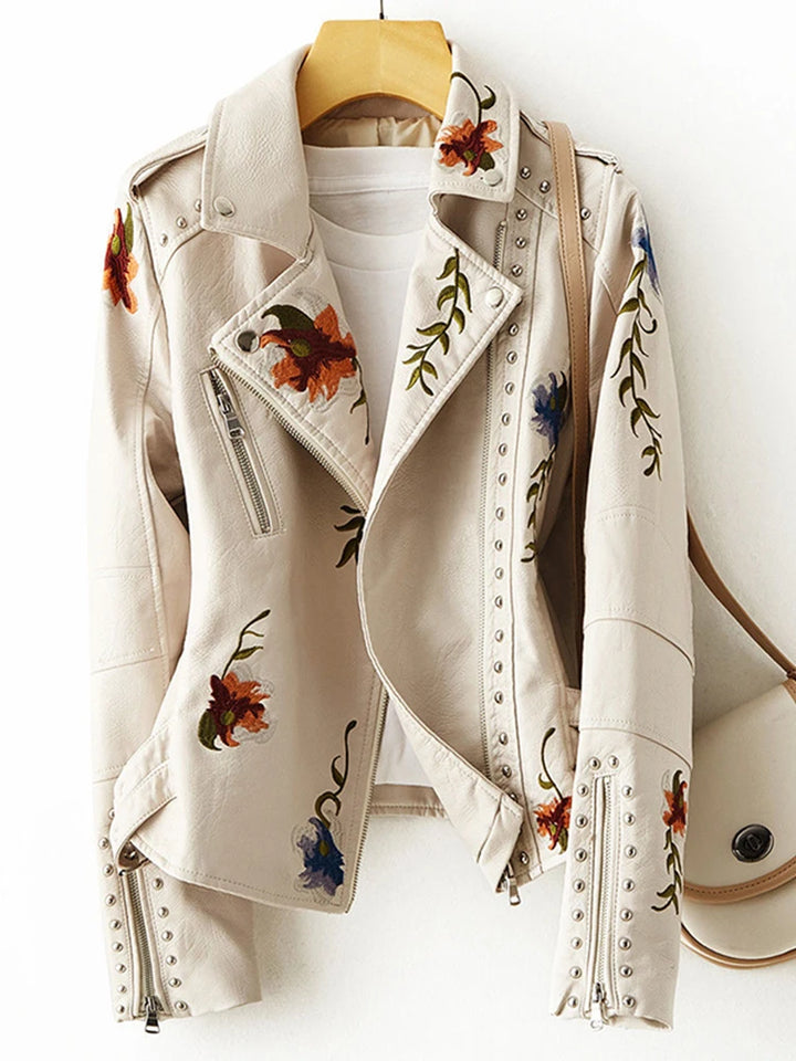 IVORY EMBROIDERED LEATHER JACKET