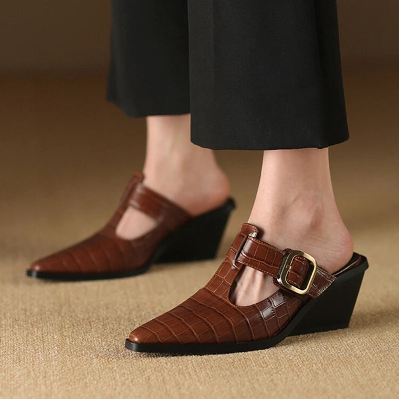 SIERRA CROC LEATHER MULES