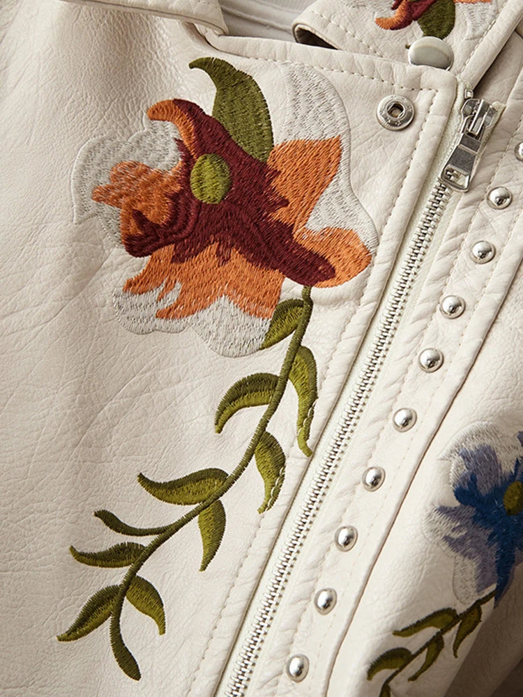 IVORY EMBROIDERED LEATHER JACKET