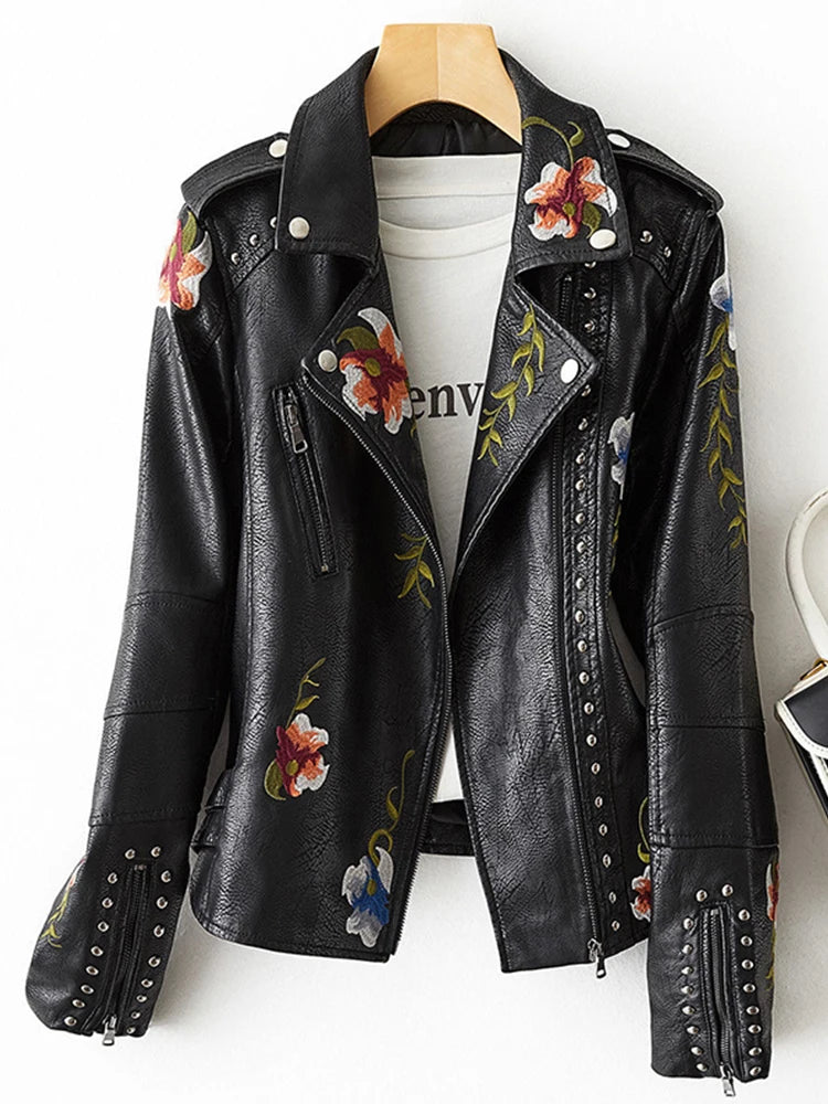 IVORY EMBROIDERED LEATHER JACKET