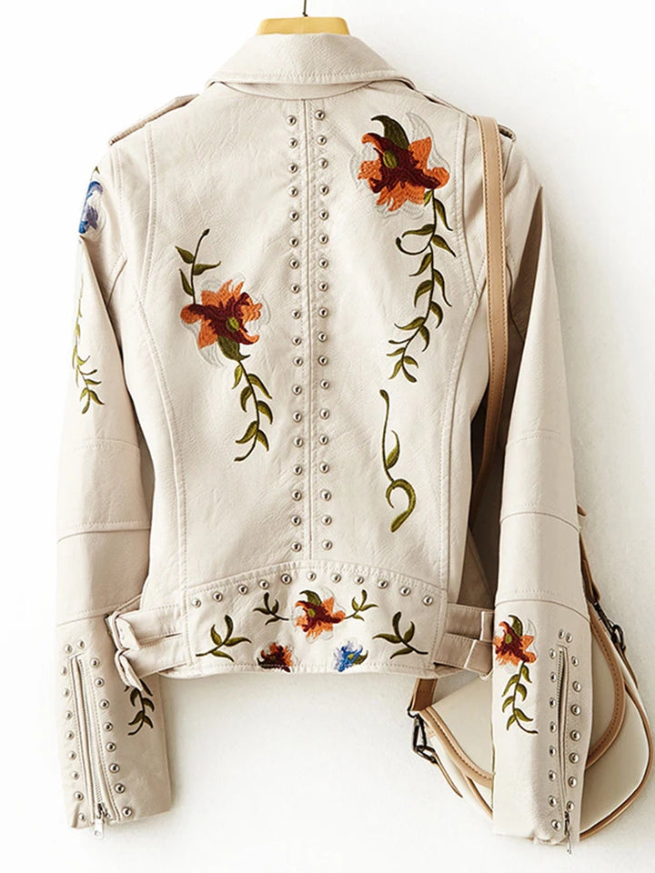 IVORY EMBROIDERED LEATHER JACKET