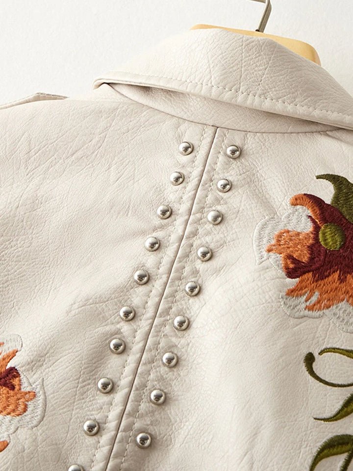 IVORY EMBROIDERED LEATHER JACKET