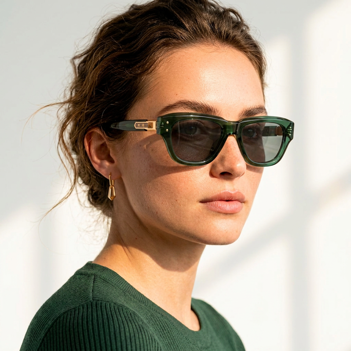 Halston Shades - Forest on model